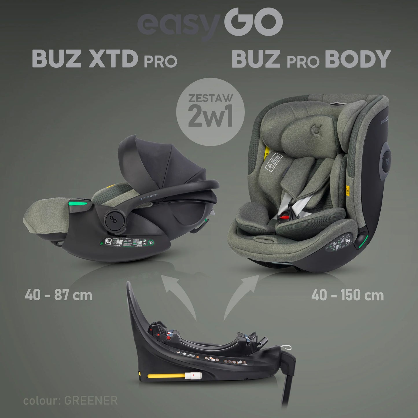 EasyGo Buz XTD Pro + Buz Pro Body 2in1 autósülés szett ISOFIX bázissal – Greener