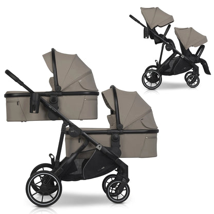 EasyGo Duoflex iker babakocsi 2 üléssel és 2 mózeskosárral – Savana Beige