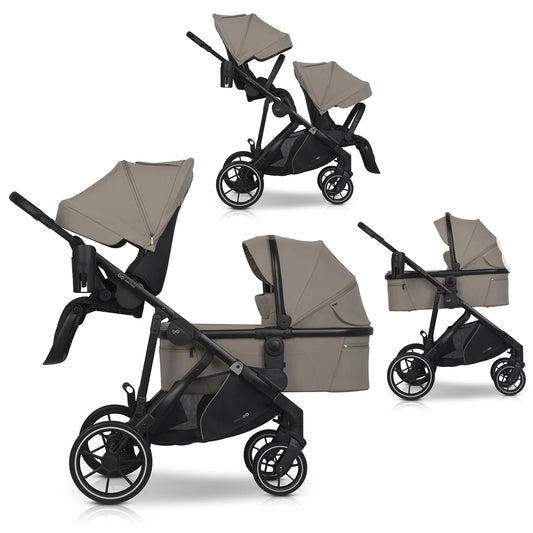 EasyGo Duoflex iker és testvér babakocsi 2 üléssel és 1 mózeskosárral – Savana Beige