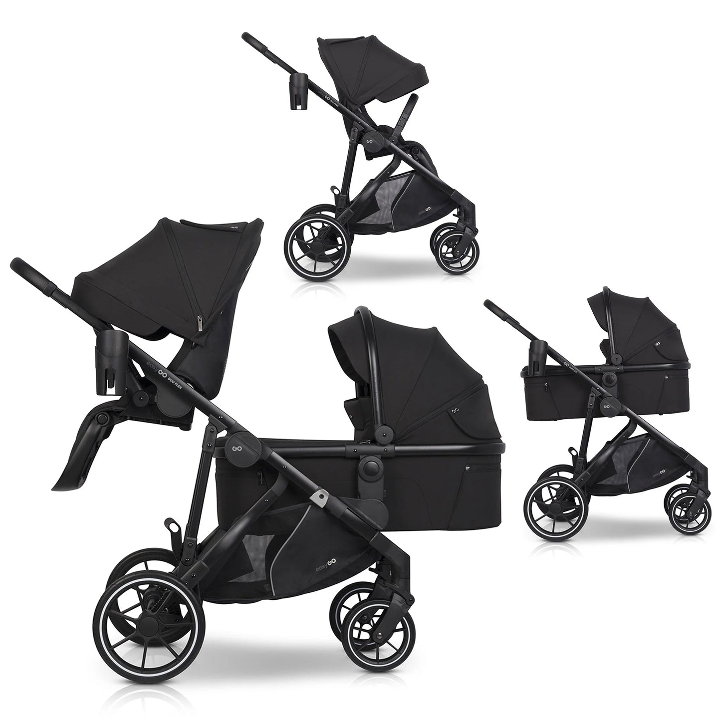 EasyGo Duoflex 2in1 babakocsi 1 üléssel és 1 mózeskosárral – Ebony Black