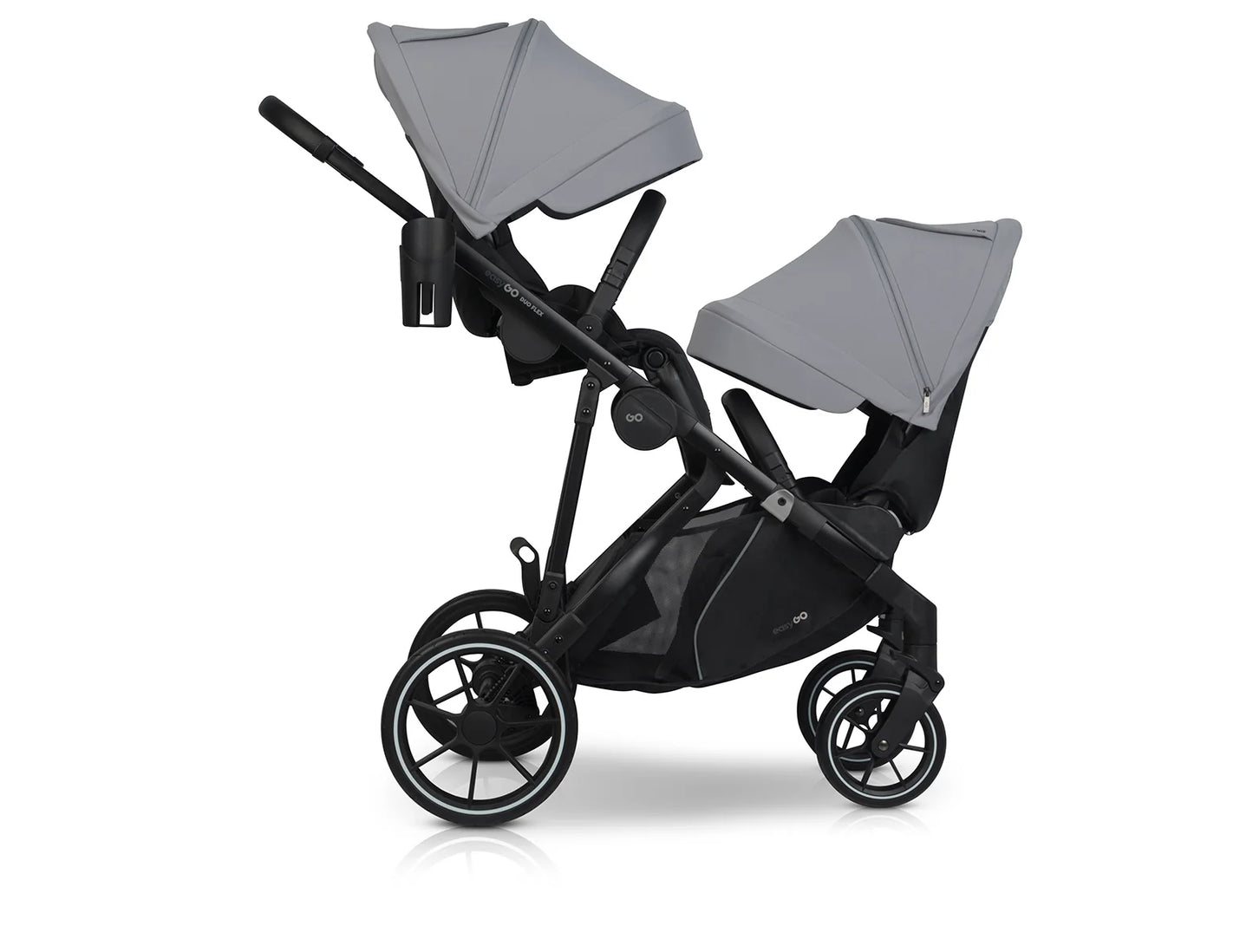 EasyGo Duoflex iker és testvér babakocsi 2 üléssel és 1 mózeskosárral – Cloudy Gray