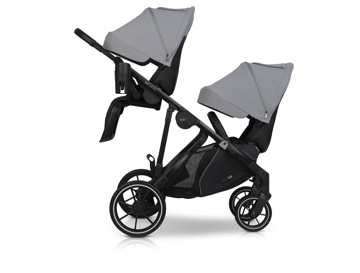 EasyGo Duoflex iker és testvér babakocsi 2 üléssel és 1 mózeskosárral – Cloudy Gray