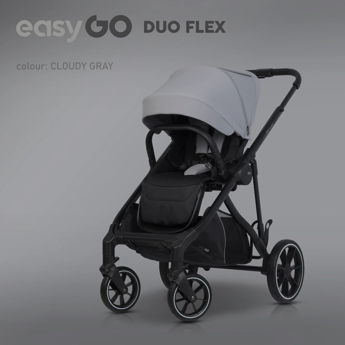 EasyGo Duoflex iker és testvér babakocsi 2 üléssel és 1 mózeskosárral – Cloudy Gray