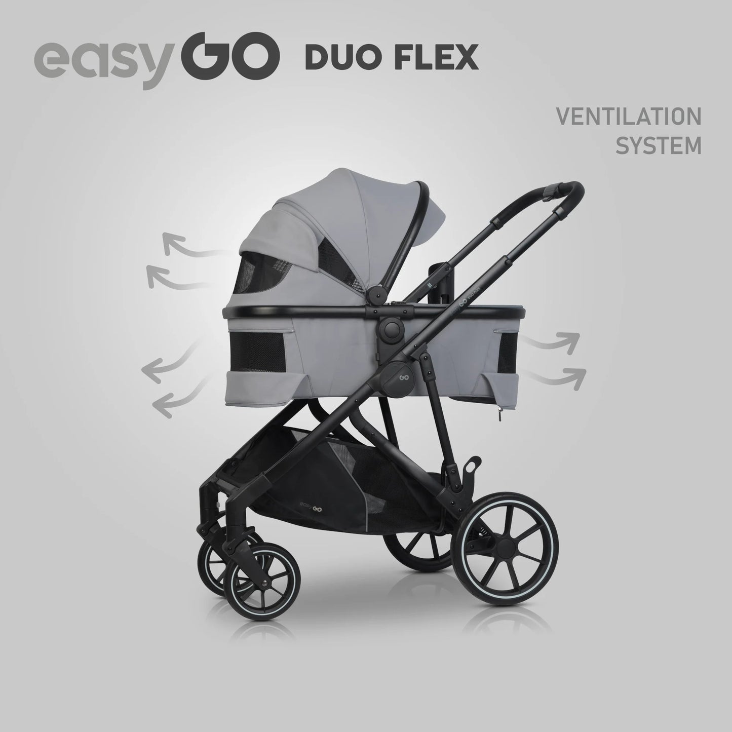 EasyGo Duoflex iker és testvér babakocsi 2 üléssel és 1 mózeskosárral – Cloudy Gray