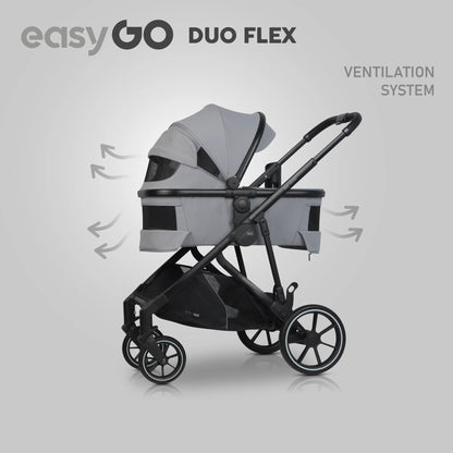 EasyGo Duoflex iker és testvér babakocsi 2 üléssel és 1 mózeskosárral – Cloudy Gray