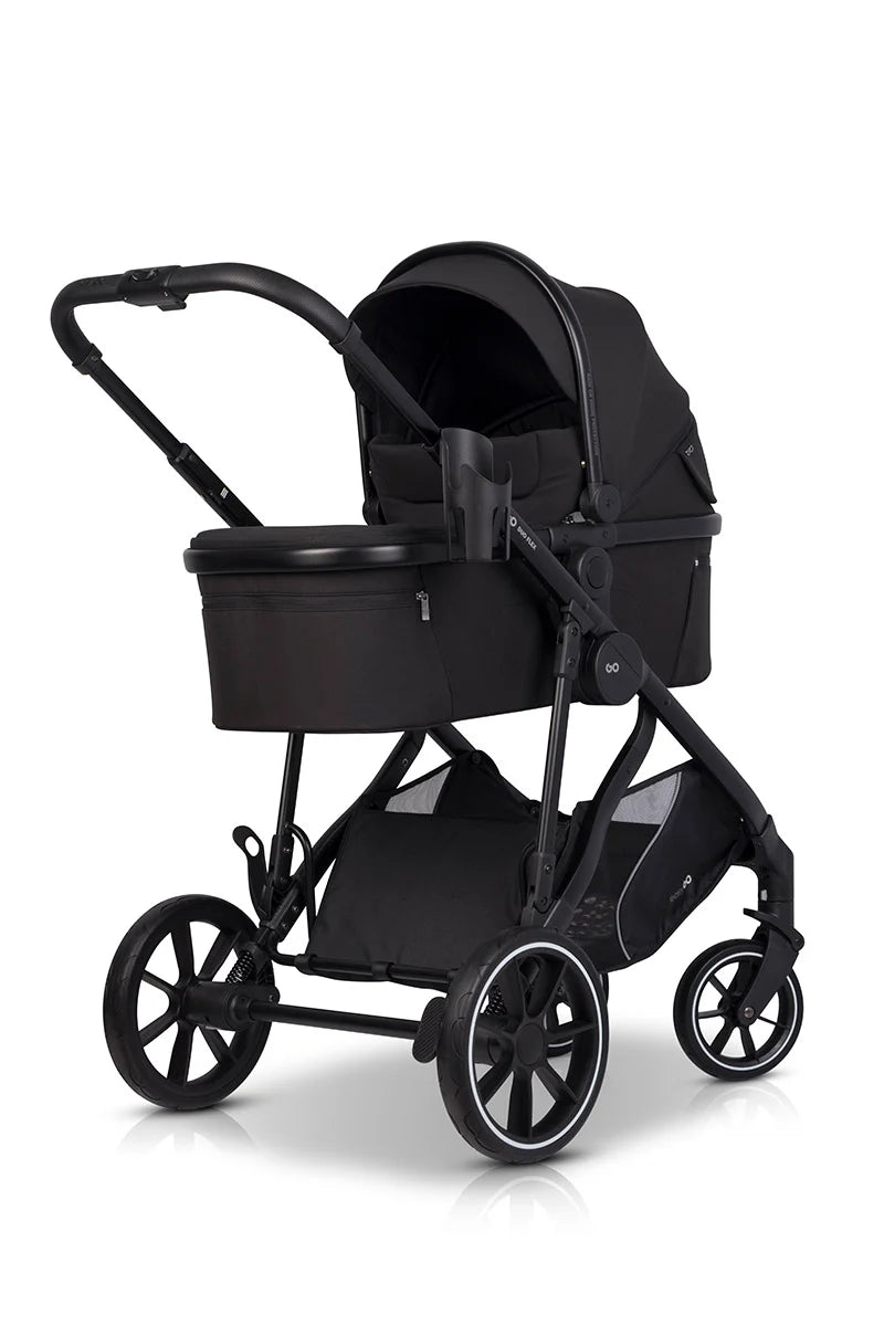 EasyGo Duoflex iker és testvér babakocsi 2 üléssel és 1 mózeskosárral – Ebony Black