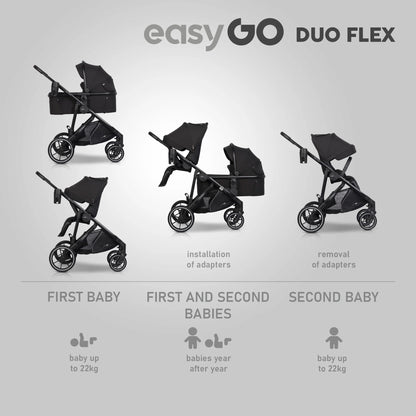 EasyGo Duoflex iker babakocsi 2 üléssel és 2 mózeskosárral – Ebony Black