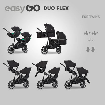 EasyGo Duoflex iker babakocsi 2 üléssel és 2 mózeskosárral – Ebony Black