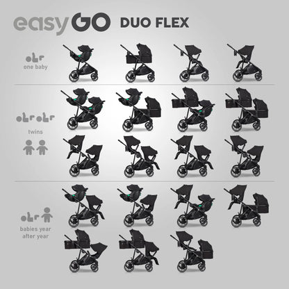 EasyGo Duoflex iker és testvér babakocsi 2 üléssel és 1 mózeskosárral – Ebony Black