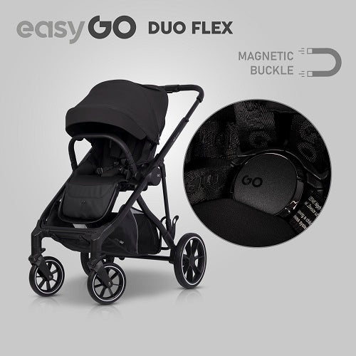EasyGo Duoflex iker és testvér babakocsi 2 üléssel és 1 mózeskosárral – Ebony Black