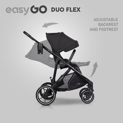 EasyGo Duoflex iker és testvér babakocsi 2 üléssel és 1 mózeskosárral – Ebony Black