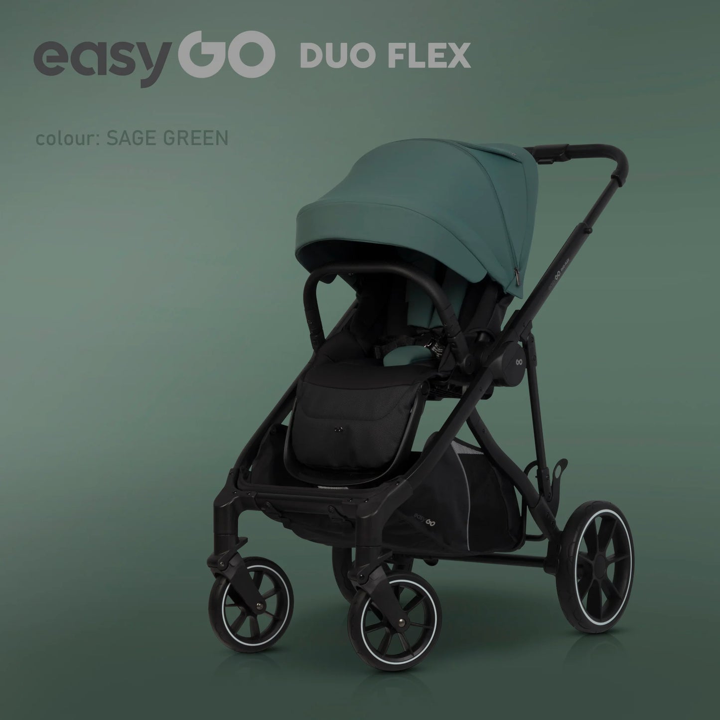 EasyGo Duoflex iker és testvér babakocsi 2 üléssel és 1 mózeskosárral – Sage Green