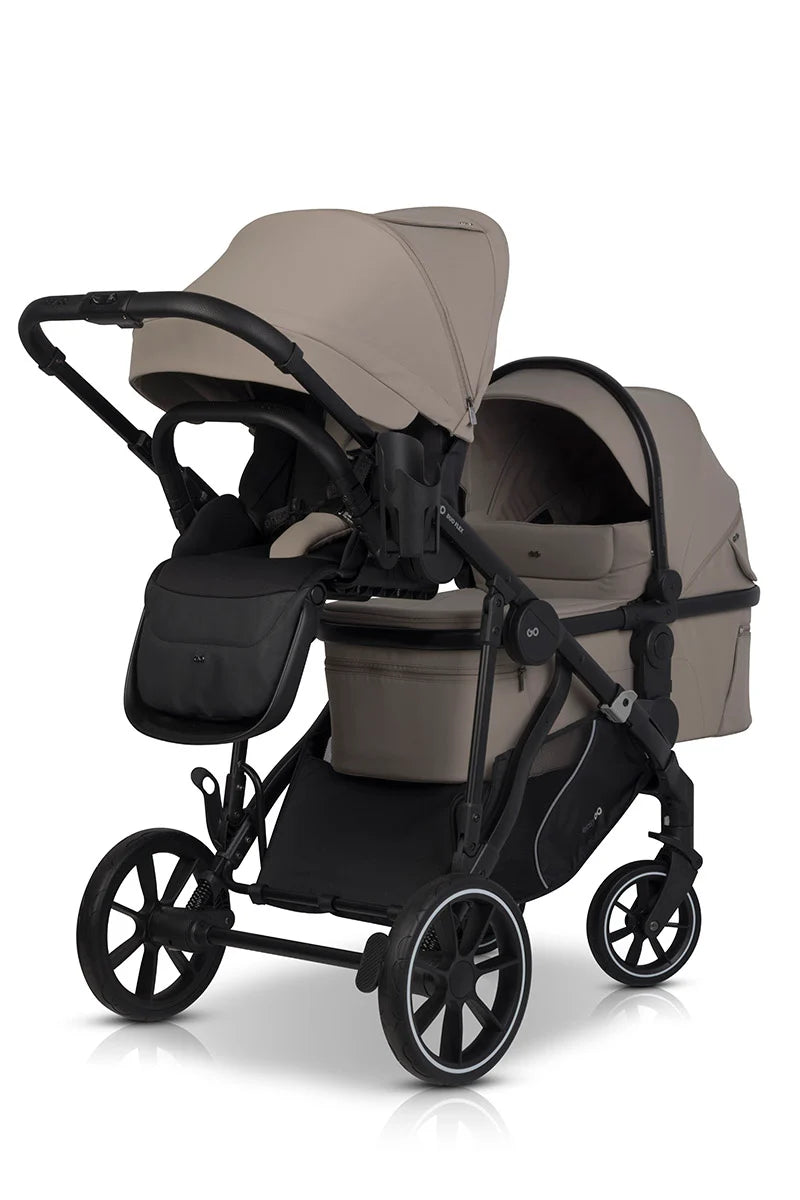 EasyGo Duoflex iker és testvér babakocsi 2 üléssel és 1 mózeskosárral – Savana Beige