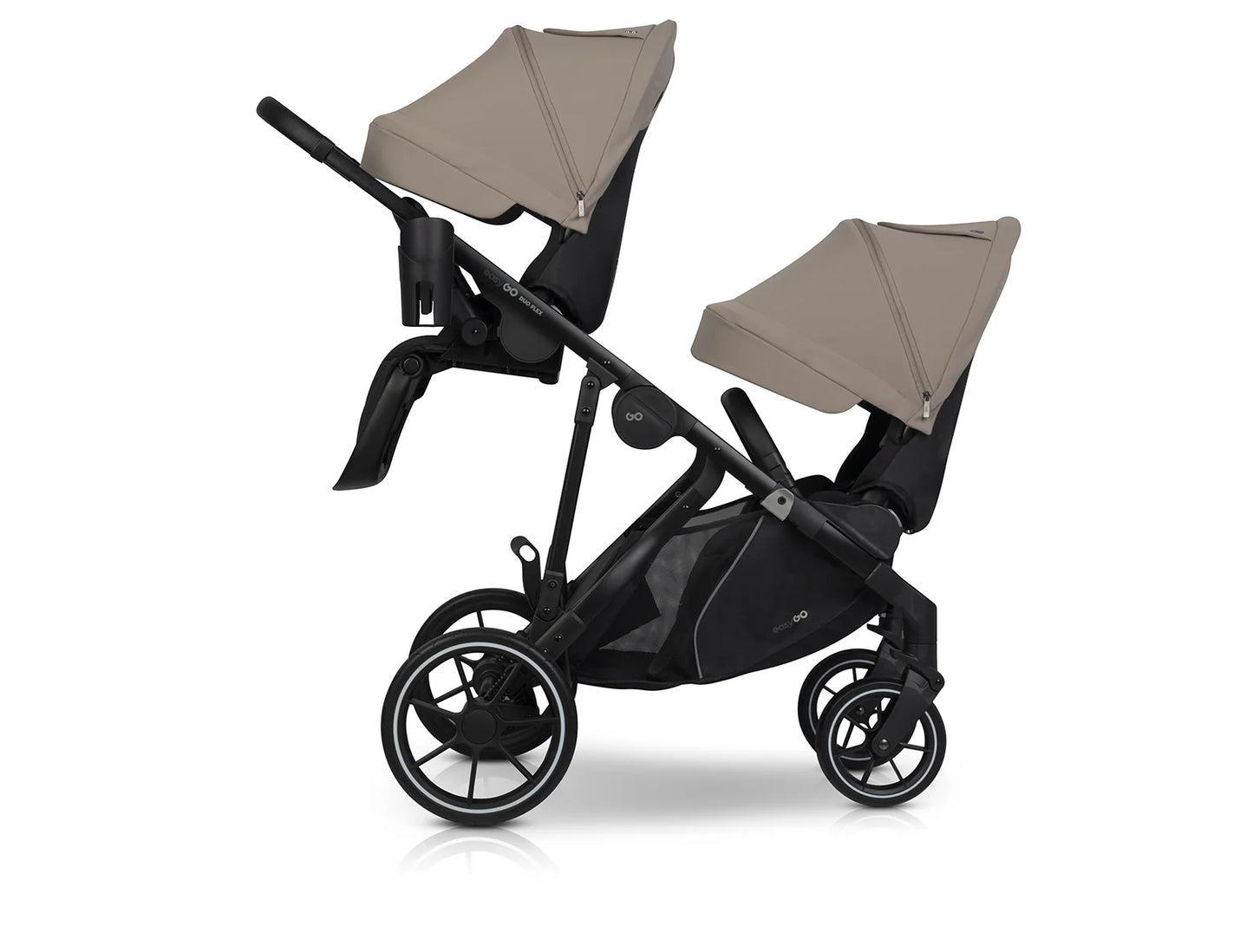 EasyGo Duoflex iker és testvér babakocsi 2 üléssel és 1 mózeskosárral – Savana Beige