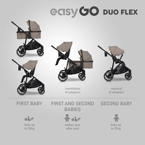 EasyGo Duoflex 2in1 babakocsi 1 üléssel és 1 mózeskosárral – Savana Beige