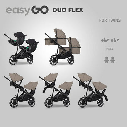 EasyGo Duoflex iker és testvér babakocsi 2 üléssel és 1 mózeskosárral – Savana Beige