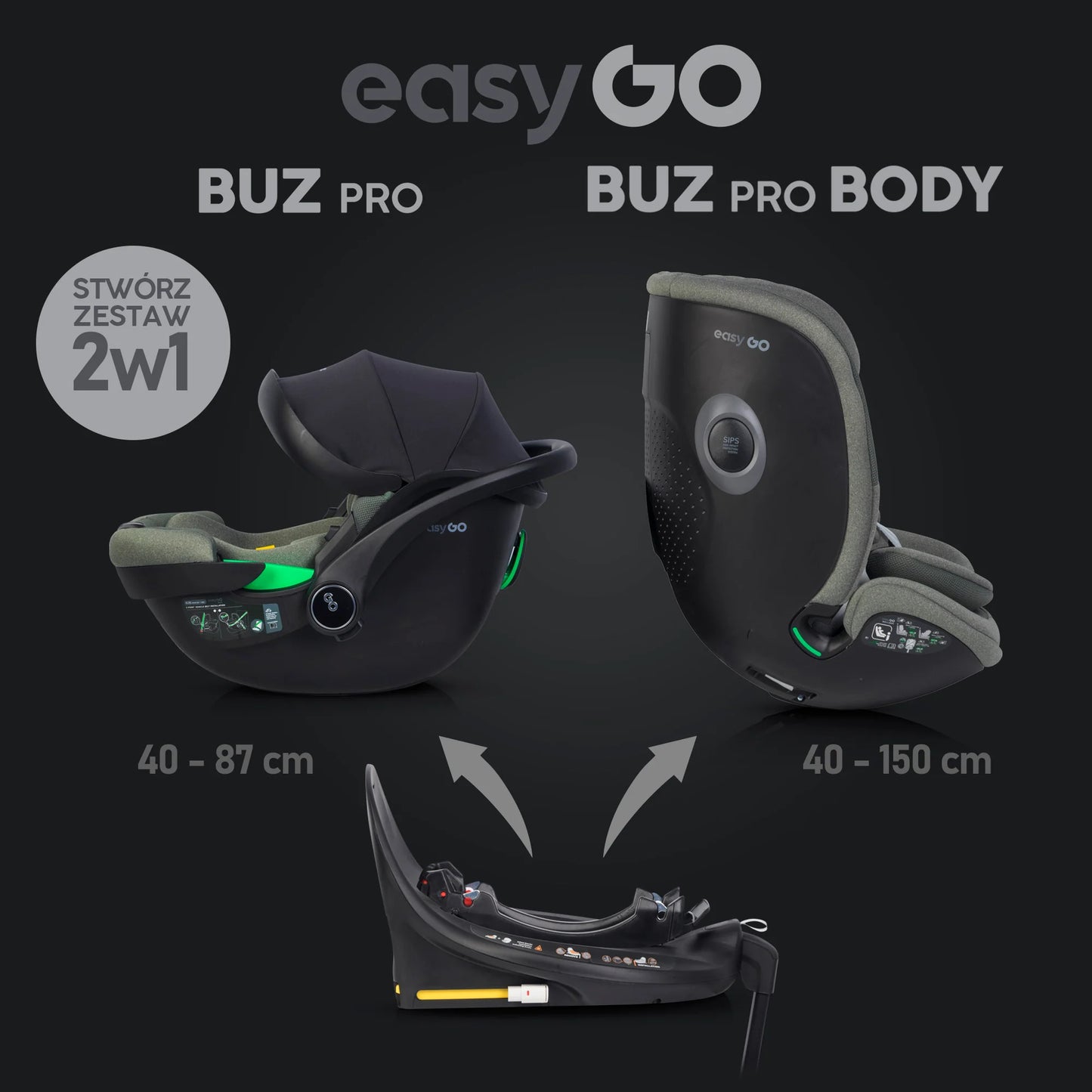 EasyGo BUZ PRO BODY i-Size autósülés 40–150 cm – Greener