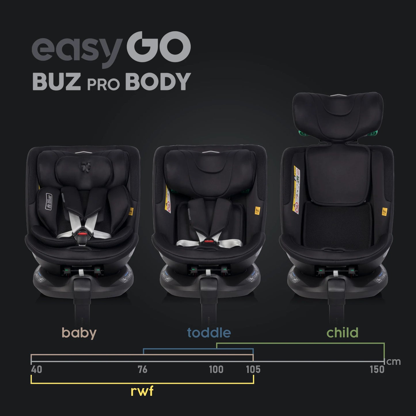 EasyGo BUZ PRO BODY i-Size autósülés 40–150 cm – Ink