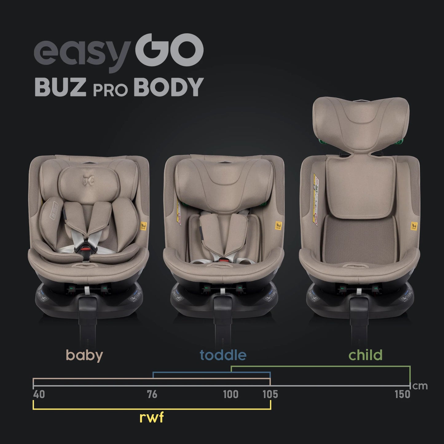 EasyGo BUZ PRO BODY i-Size autósülés 40–150 cm – Taupe