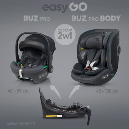 EasyGo Buz Pro + Buz Pro Body 2in1 autósülés szett ISOFIX bázissal – Granito