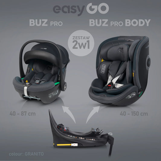 EasyGo Buz Pro + Buz Pro Body 2in1 autósülés szett ISOFIX bázissal – Granito