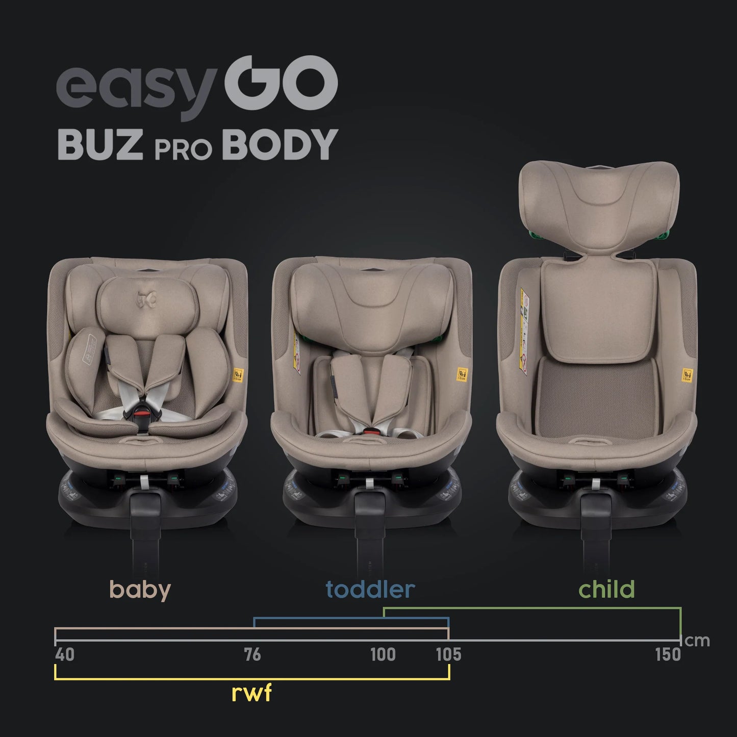 EasyGo Buz Pro + Buz Pro Body 2in1 autósülés szett ISOFIX bázissal – Taupe