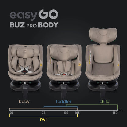 EasyGo Buz Pro + Buz Pro Body 2in1 autósülés szett ISOFIX bázissal – Taupe