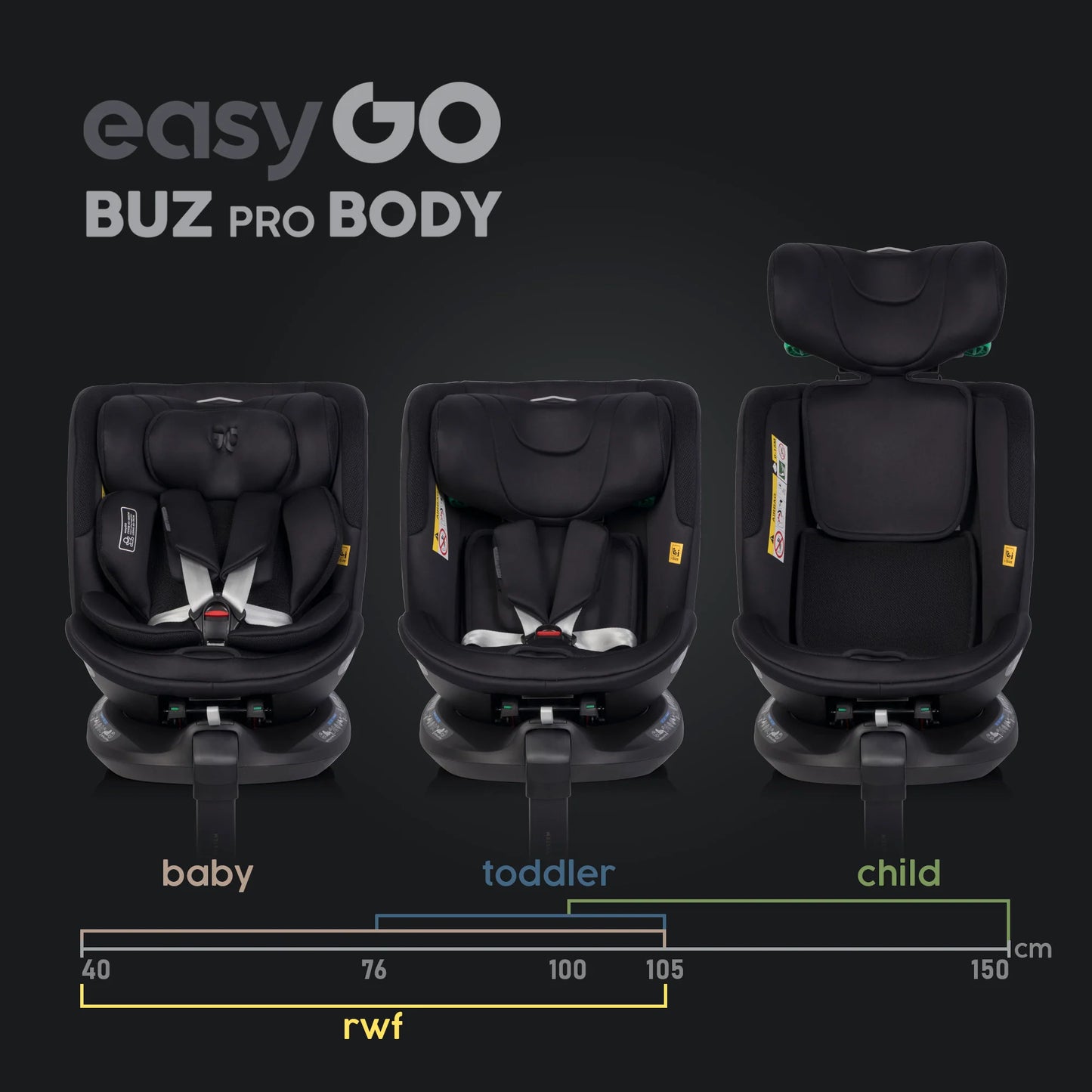 EasyGo Buz Pro + Buz Pro Body 2in1 autósülés szett ISOFIX bázissal – Ink