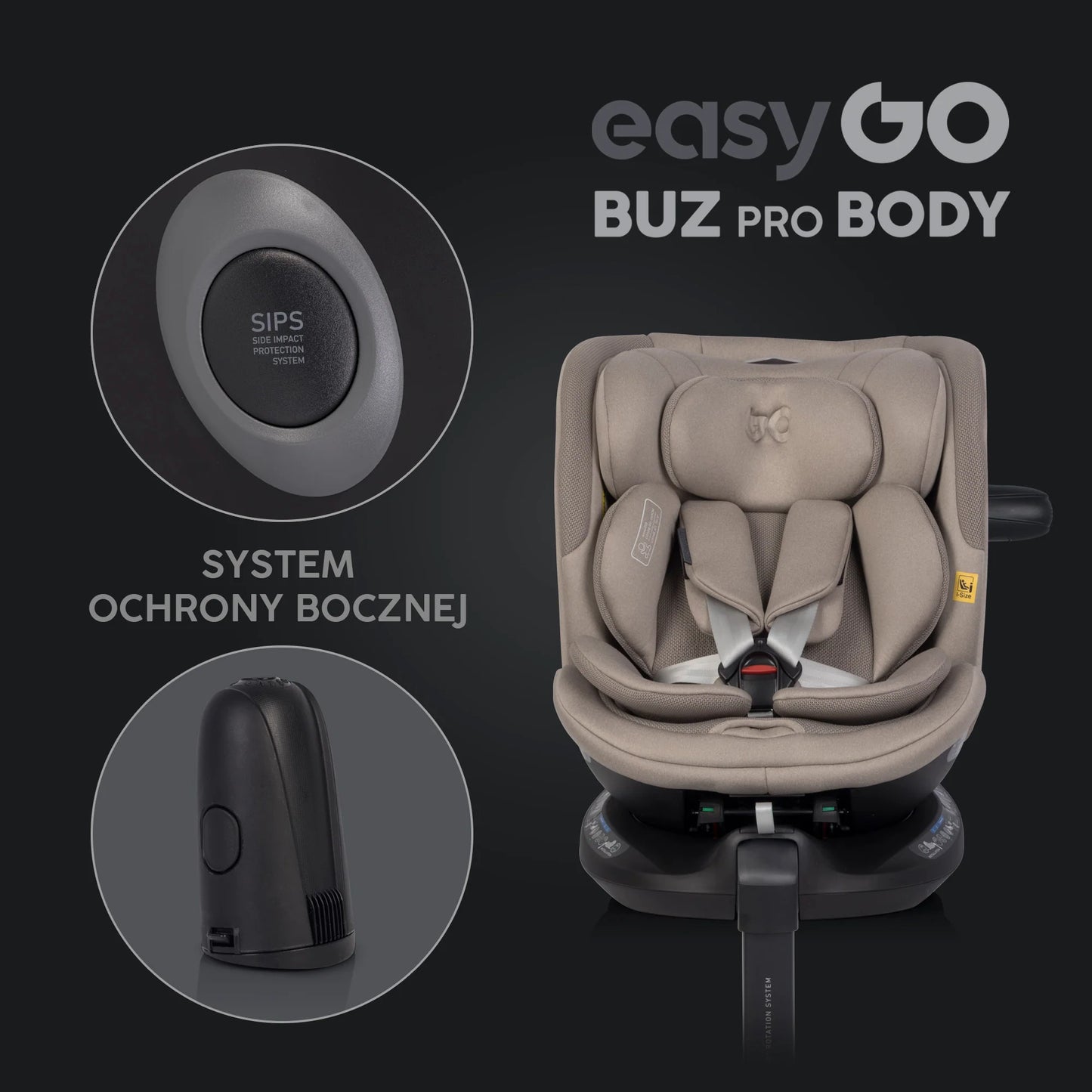 EasyGo Buz Pro + Buz Pro Body 2in1 autósülés szett ISOFIX bázissal – Taupe