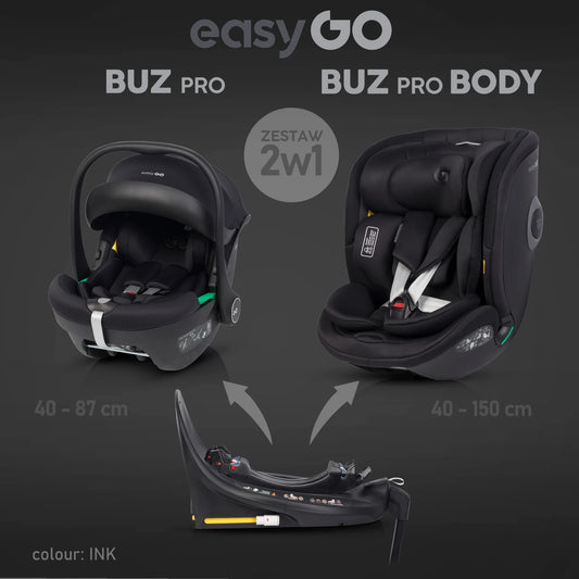 EasyGo Buz Pro + Buz Pro Body 2in1 autósülés szett ISOFIX bázissal – Ink