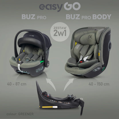 EasyGo Buz Pro + Buz Pro Body 2in1 autósülés szett ISOFIX bázissal – Greener